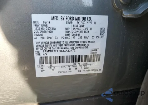 2020 Ford Explorer Limited z USA, uszkodzony, nr VIN 1FMSK7FH0LGA23472